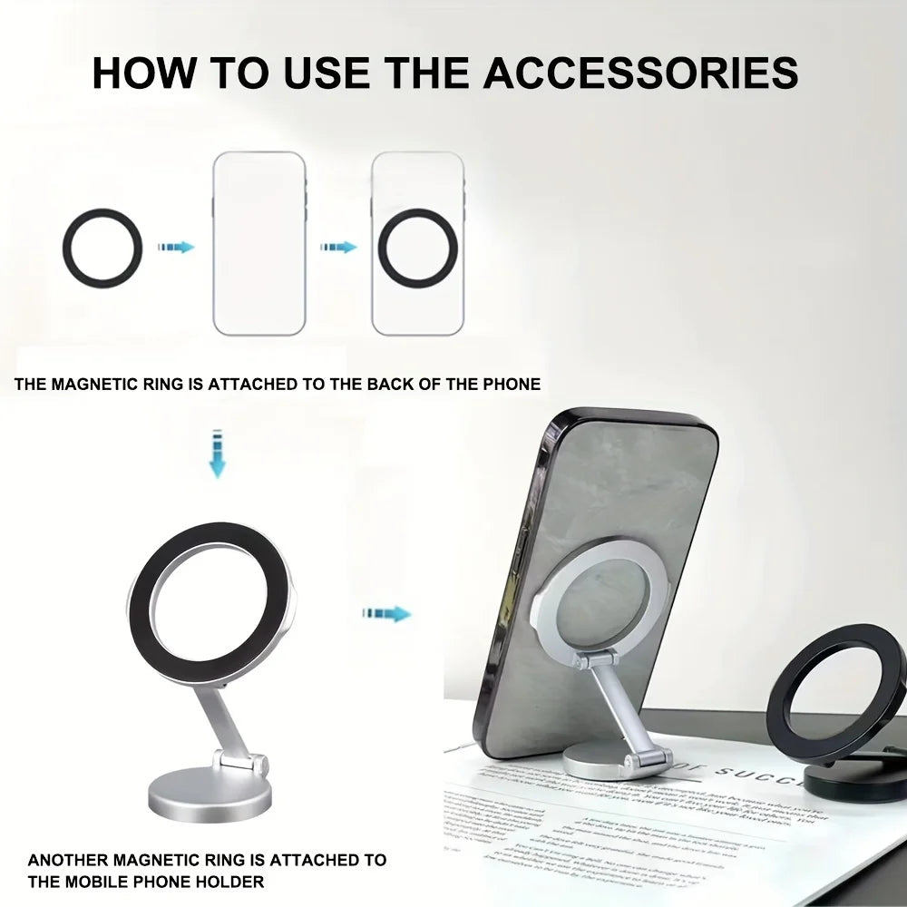 Support de téléphone magnétique pour voiture avec 360 °   Support de tableau de bord pliable rotatif compatible avec tous les smartphones jusqu'à 7 pouces