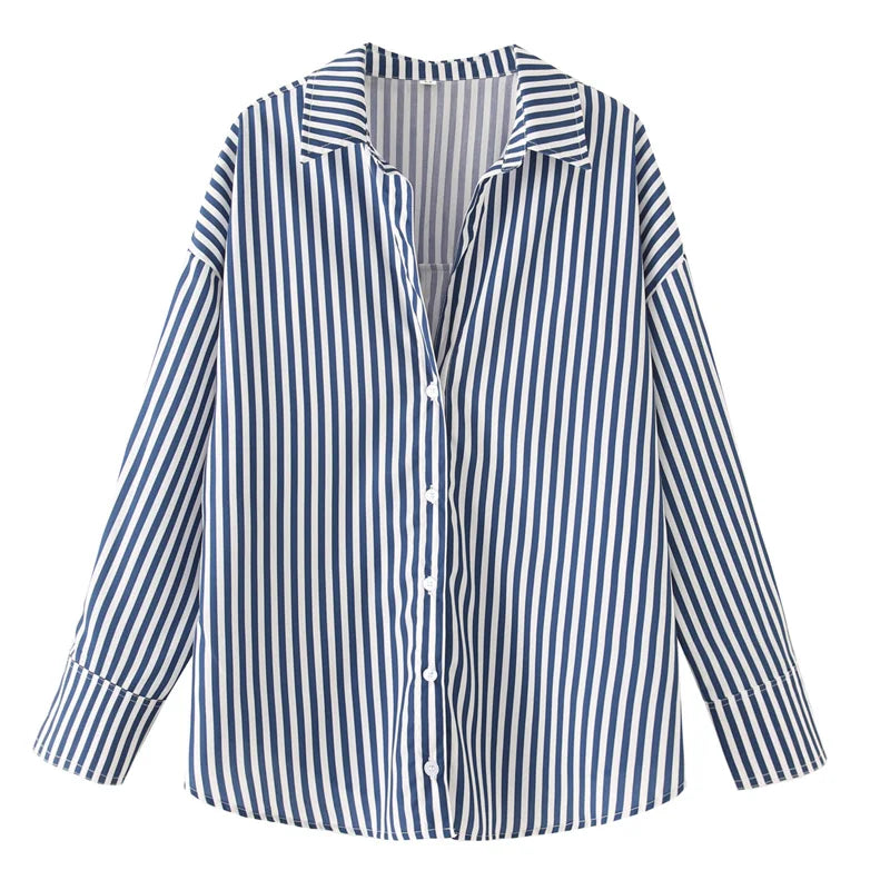 HXAO 2025 femme Blouses longues chemises à rayures femmes printemps été à manches longues bleu blanc chemise femme grands hauts chemises boutonnées