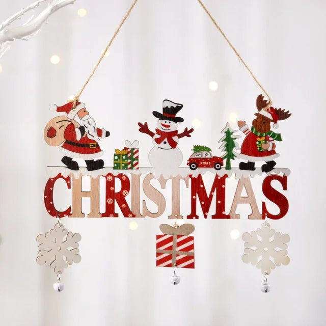 Wooden Christmas decorations, wall pendant with porch letters, snowman, creative decorative craft