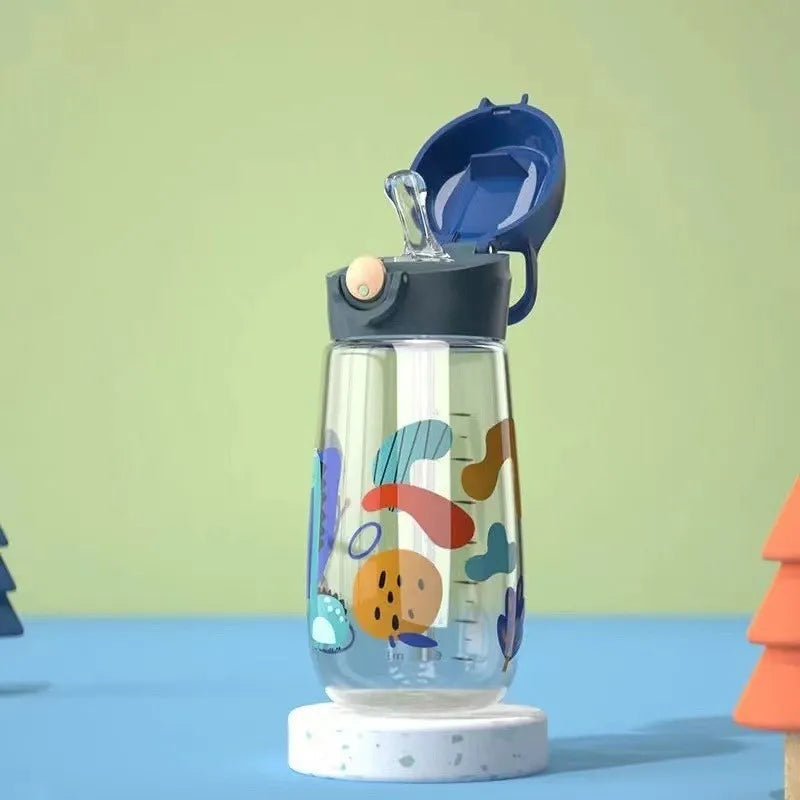 Bouilloire à boire en plastique pour enfants, tasse d'école Portable, bouteille d'eau pour enfants avec paille saine et sans BPA, 450ML