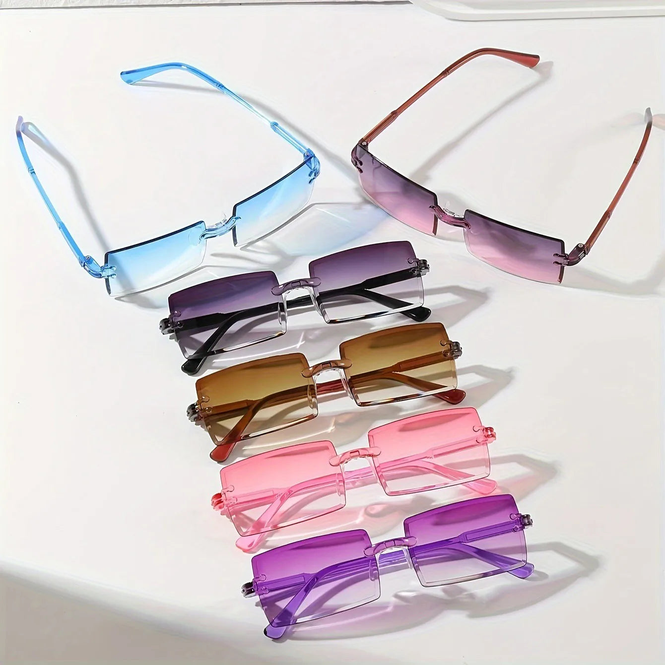 Lunettes de soleil rectangulaires pour femmes et hommes, 6 pièces, mignonnes, couleur bonbon, nuances décoratives, UV400