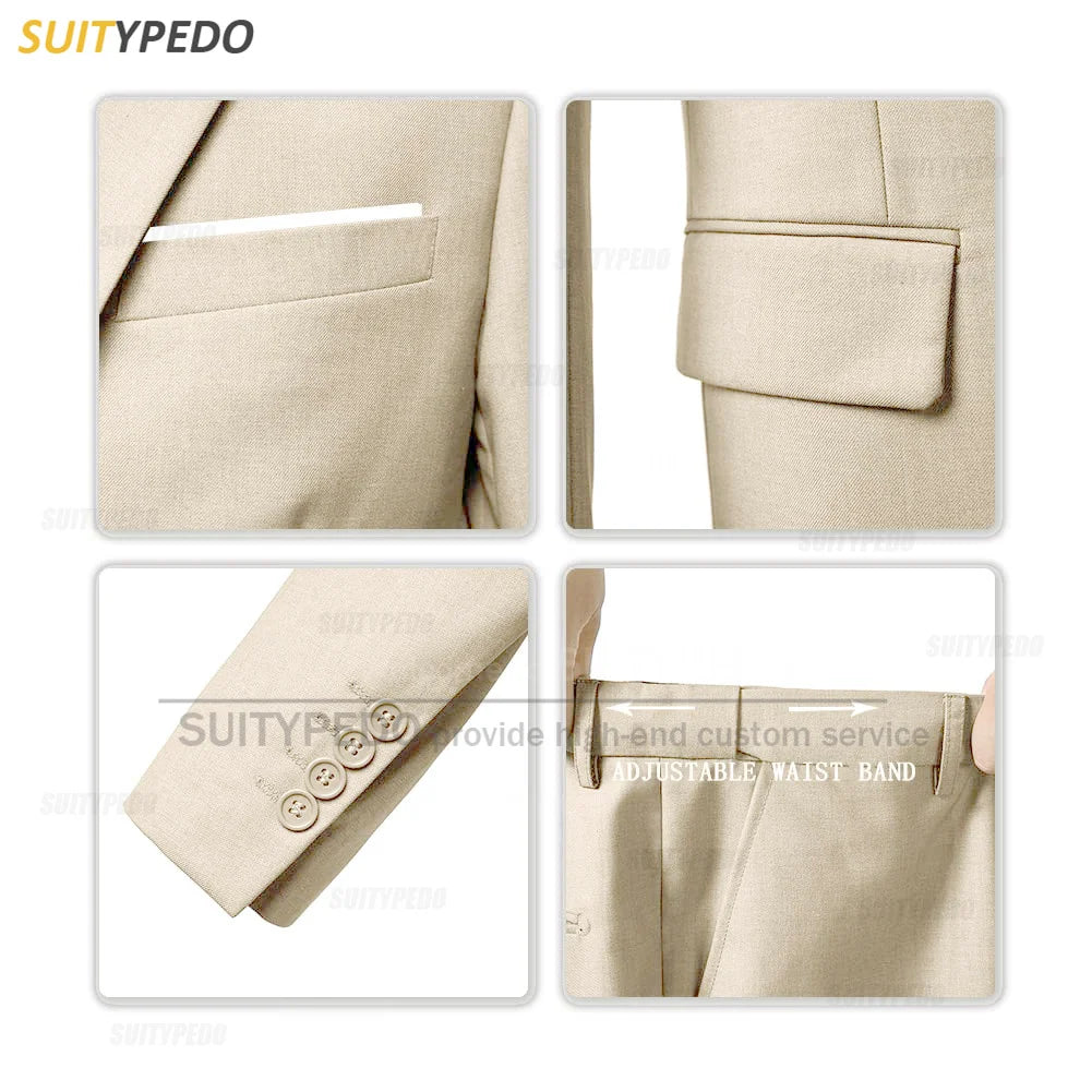 Men's formal banquet business suit set, elegant outfits for grooms, wedding parties, proms, slim fit, blazer, vest, trousers, 3 pieces