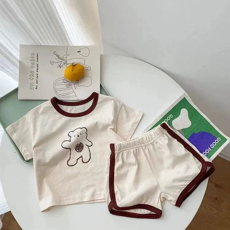 Ensemble de vêtements pour enfants, T-shirt et Short pour garçons et filles, 2 pièces, vêtements d'été à manches courtes pour bébés, costume confortable