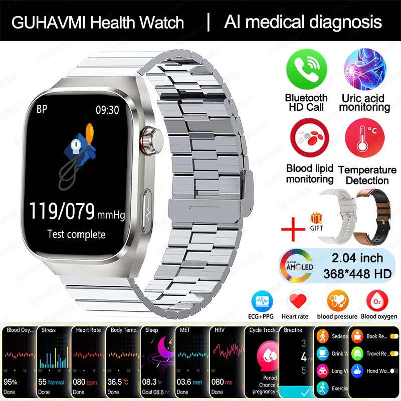 2025 nouvelle montre intelligente ECG femmes BT appel fréquence cardiaque lipides sanguins acide uricique moniteur de santé montres AI voix 650mAh sport Smartwatch