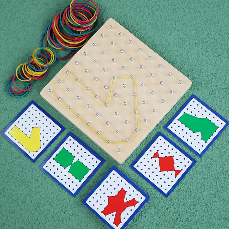 Ensemble de jouets mathématiques en bois pour enfants, bande de caoutchouc de forme géométrique, jeu de planche à air, jouet éducatif créatif Montessori, cadeau de noël fin