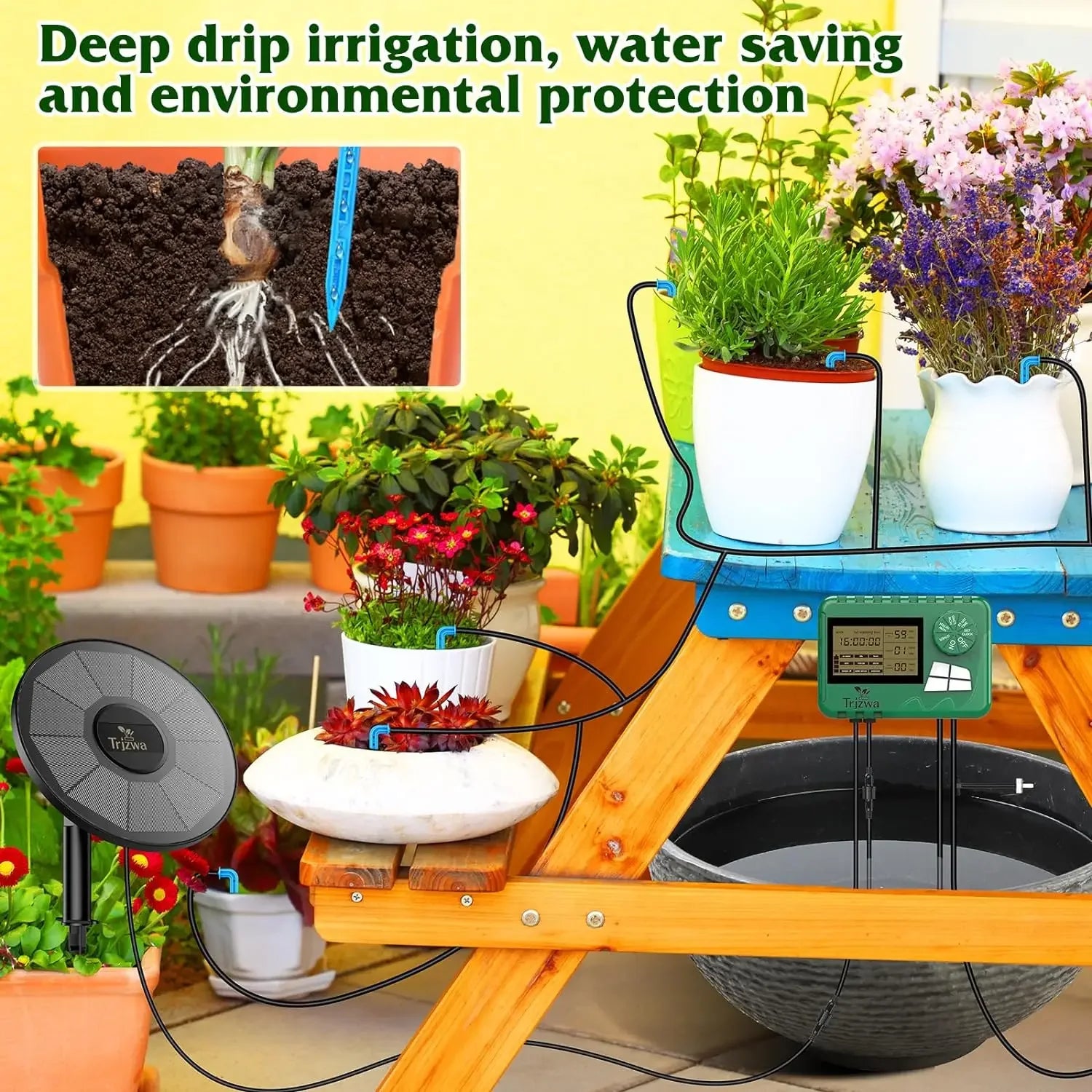 Kit de système d'irrigation goutte-à-goutte solaire pour plantes de jardin avec écran d'affichage, minuterie d'arrosage automatique de voyage bricolage, dernier cri