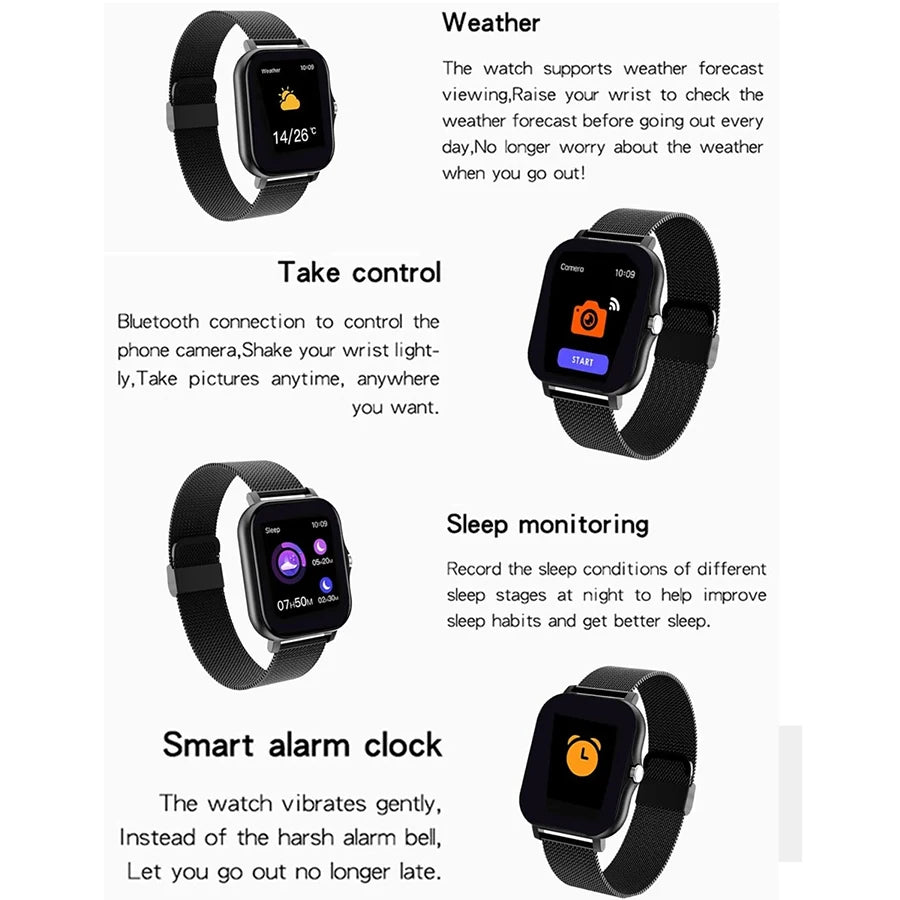 Montre intelligente, appel/cadran sans fil, rappels d'application multiples, adaptée aux hommes et aux femmes, montre de sport, Compatible avec IPhone/Andrio