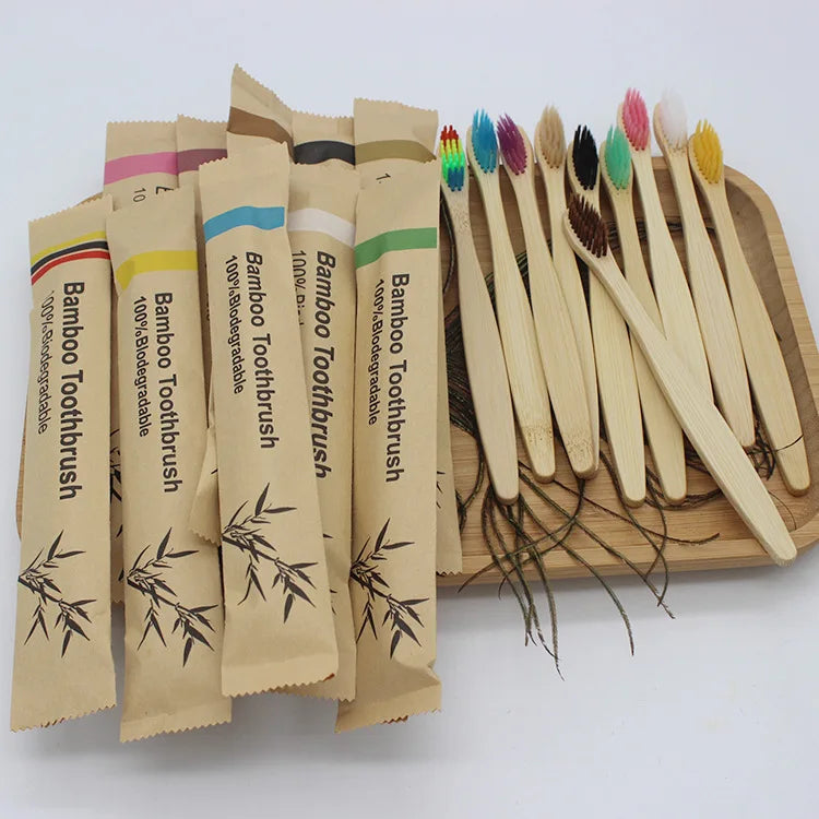 Brosses à dents en bambou 100 pièces brosse à dents réutilisable écologique adulte brosse à dents souple en bois écologique végétalien