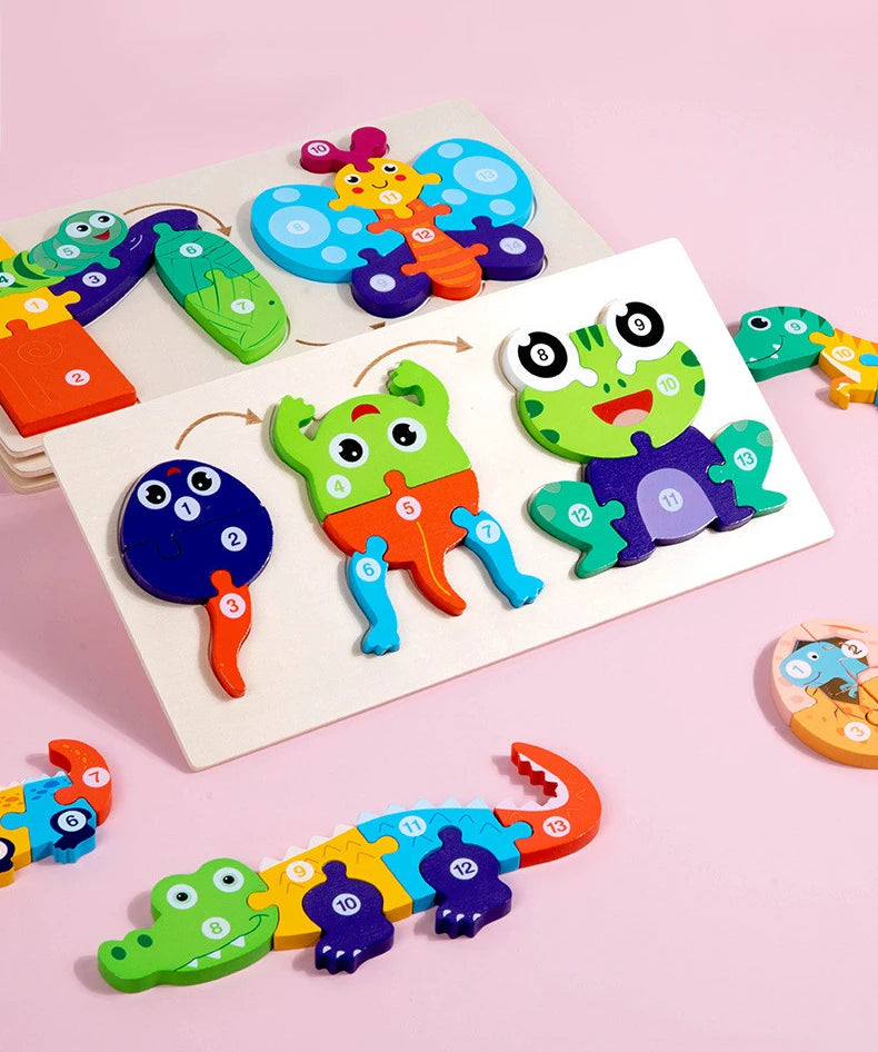 Jouet bébé en bois Puzzle 3D jouets cycle de vie puzzle dessin animé Puzzle pour enfants bébé éducation précoce Intelligence pour les enfants
