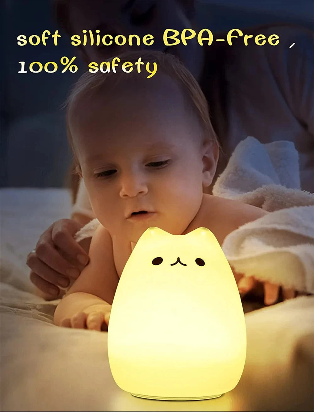 Veilleuse chat pour enfants lampe de nuit mignonne pour pépinière Squishy Silicone chat tactile lumières Portable cadeau pour enfants bébé enfants