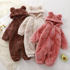 Vêtements d'hiver pour bébé de 0 à 24 mois, barboteuse ours de dessin animé mignon, pyjama pour nourrissons garçons et filles, Costume Animal, combinaison à fermeture éclair