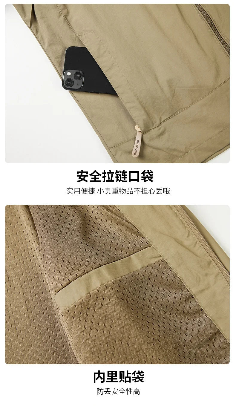 Men's casual outerwear jackets, spring and autumn fashion, slim fit, punch-hole jacket with hat, versatile men's streetwear