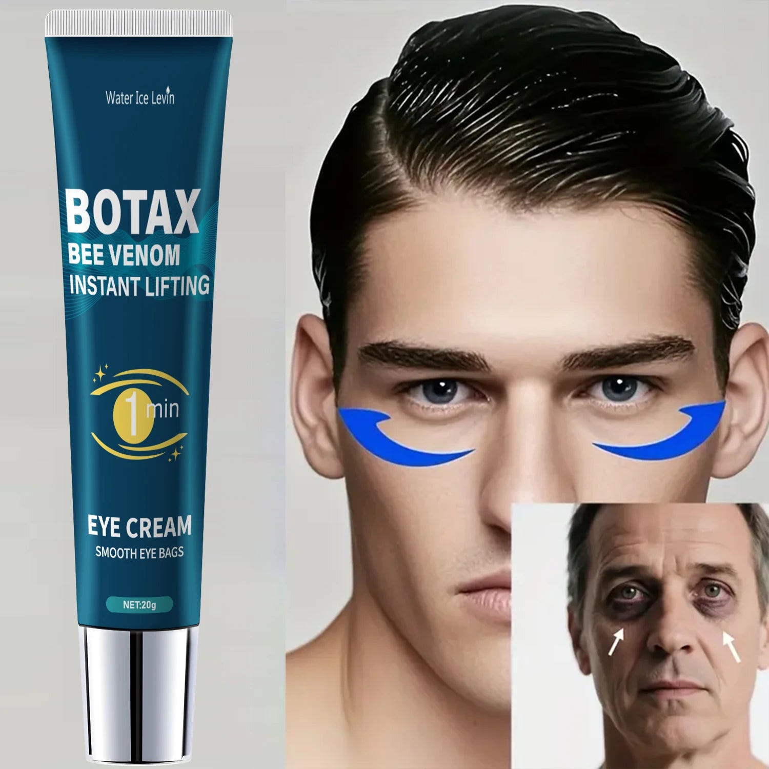 Gel raffermissant pour les yeux, estompe les ridules, contient la caféine, le rétinol et l'acide hyaluronique, hydrate et raffermit la peau, sans alcool