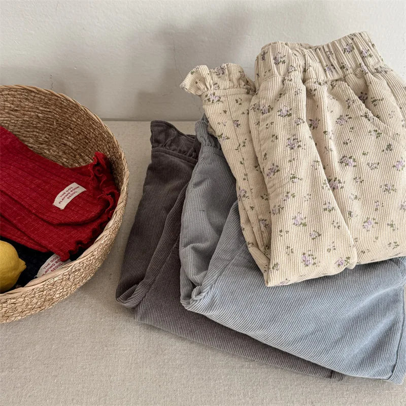 Pantalon sarouel en coton pour filles, vêtements décontractés pour enfants, pantalon en velours côtelé pour tout-petits, longueur rinçage, printemps, nouveau, 2025