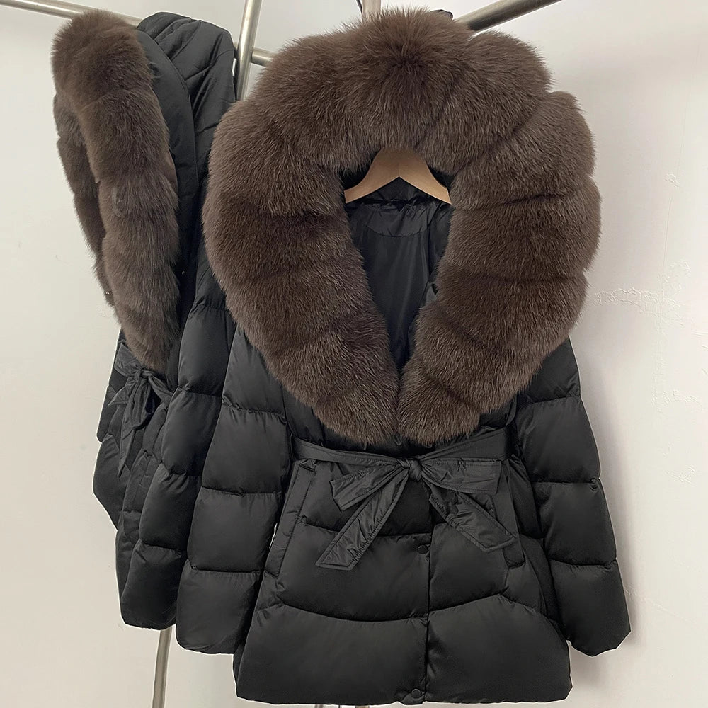 Down Jacket Women Large Fox Fur Hooded Thick Natural Silver Fur Warm Female Parkas Waterproof 2025 Winter 90% Duck Down Coat