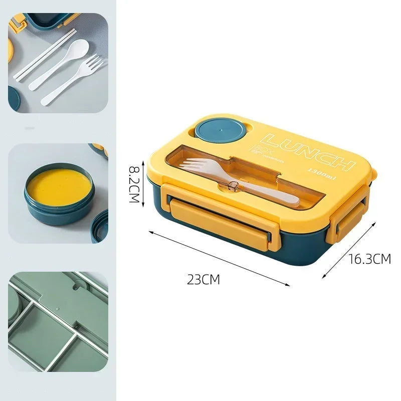 Boîte à déjeuner Portable à compartiment de 1300ML, boîte à Bento de bureau pour enfants étudiants avec fourchette et cuillère, récipient de stockage des aliments pour micro-ondes