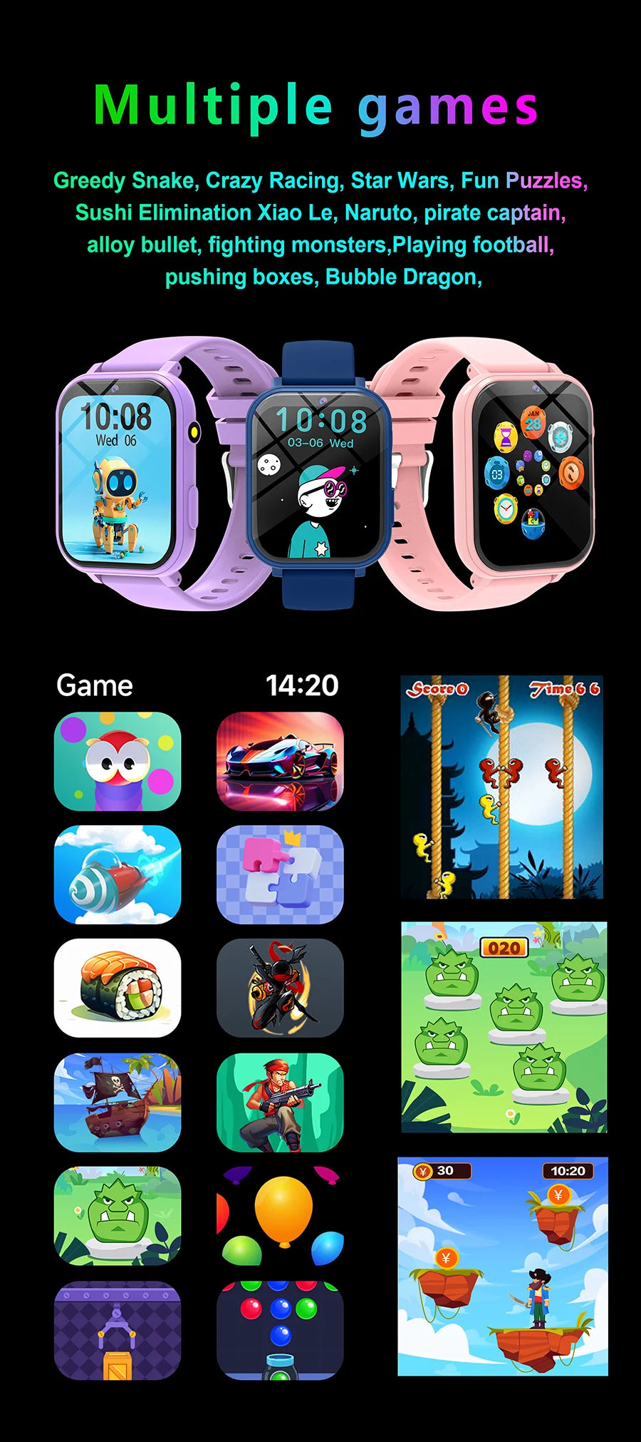Nouveaux enfants Smartwatch jeux HD caméra frontale surveillance du sommeil lampe de poche électronique écran tactile alarme calculatrice cadeau garçons filles
