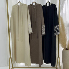 Abaya islamique brodé de fleurs pour femmes, Chic avec ceinture gratuite, Robes Maxi musulmanes de haute qualité, vêtements islamiques élégants Eid Ramadan
