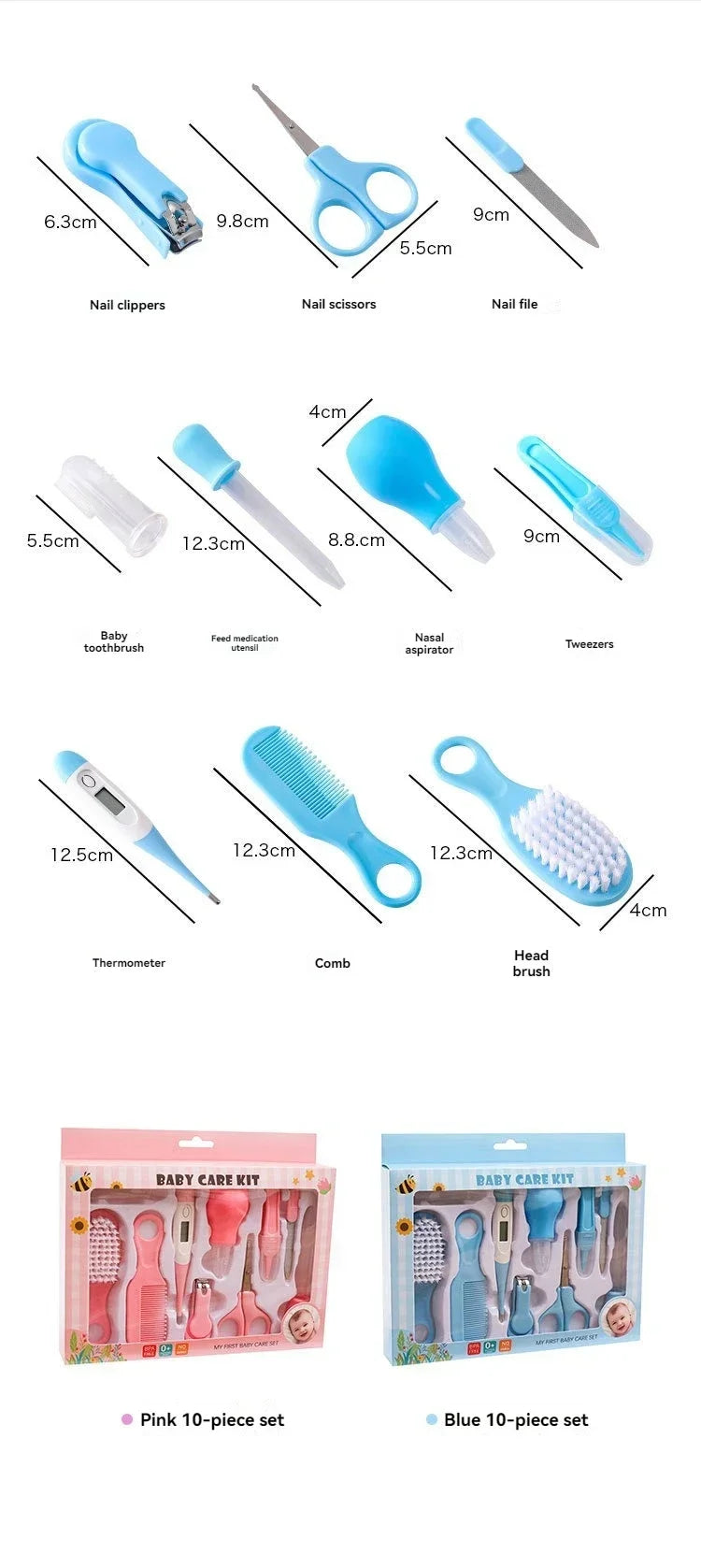Soins de santé des cheveux thermomètre brosse de toilettage tondeuse anneau de dentition brosse à dents Kit bébé essentiels 10 pièces bébé coupe-ongles ensemble de soins enfant
