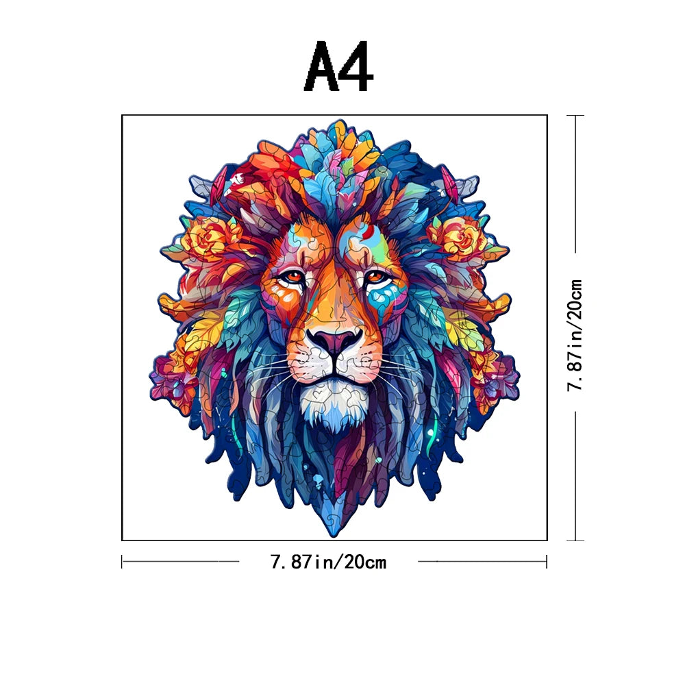 Visage de lion - Puzzle en bois - Forme irrégulière - Fait main - Cadeau parfait pour les enfants, les adultes et les amateurs de puzzle