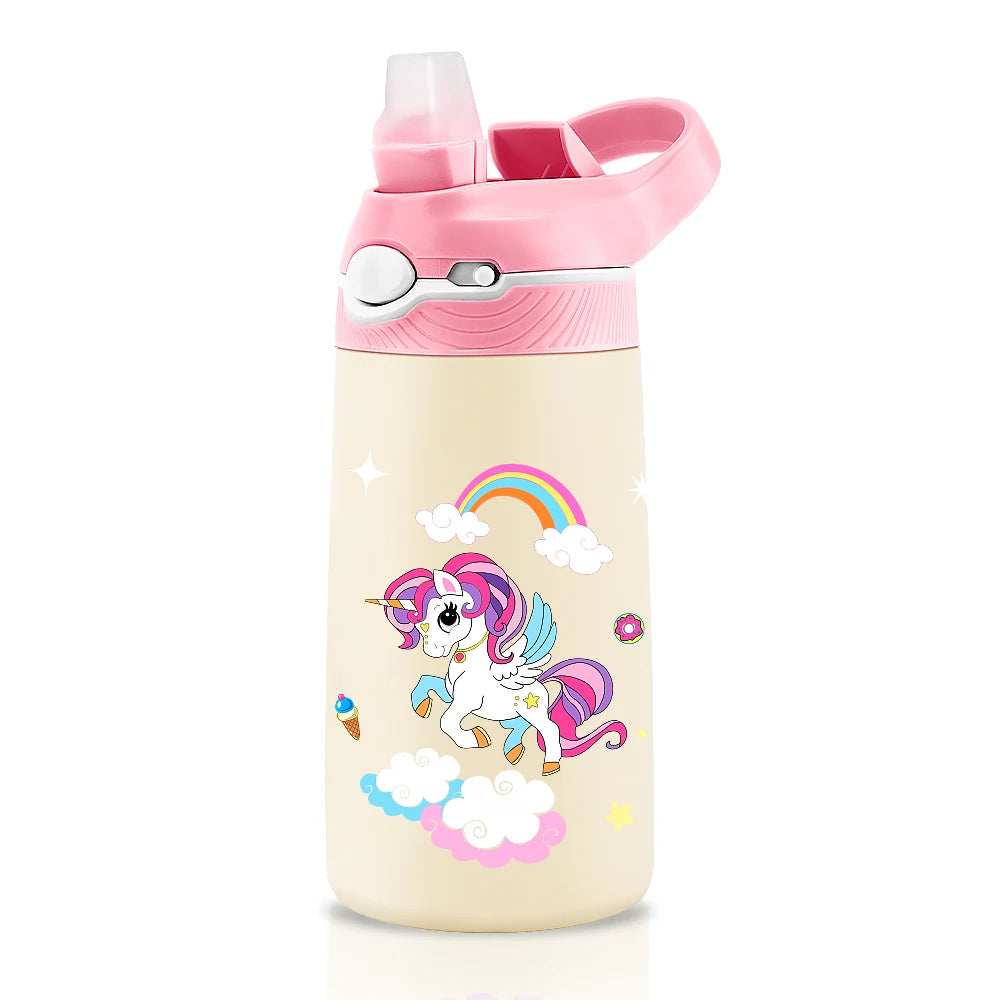 400ML enfants bouteille d'eau dessin animé Animal tasse pour enfants avec paille en acier inoxydable flaques sous vide bouteille Thermos tasse thermique tasses