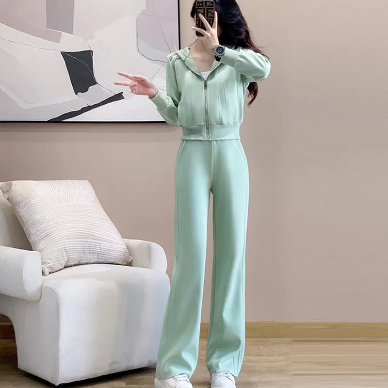 Ensemble de vêtements de sport décontractés pour femmes, sweat à capuche amincissant pour jeunes, tendance, deux pièces, en Polyester, manches longues, confortable, printemps automne