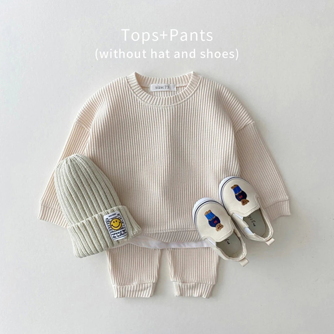 Ensemble de vêtements coréens pour bébés garçons, faux deux pièces en coton gaufré + pantalon, tenue 2 pièces, 2023