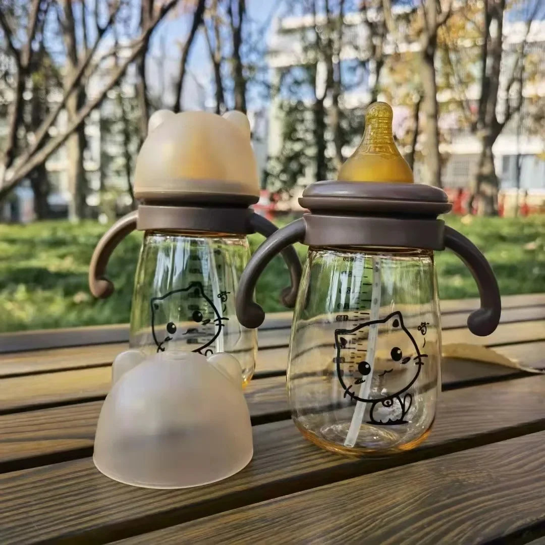 300ML biberon tasse d'alimentation PPSU infantile anti-chute bébé de large calibre bouteille de lait enfants tasse à boire paille Double poignée