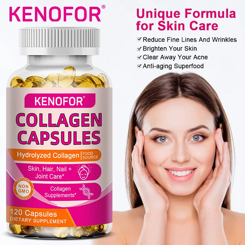 Capsules de collagène, supplément alimentaire de collagène bovin hydrolysé pour le soutien des articulations et des os, santé de la peau, anti-âge – Non OGM