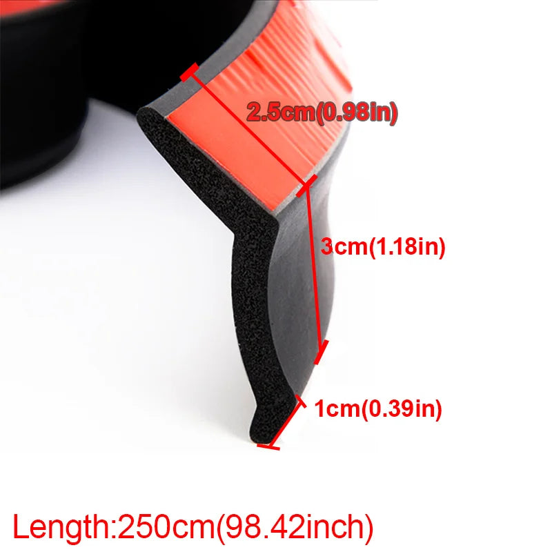 Universal rubber car front bumper lip, 2.5m/98.43 inches, black bumper lip strip, car side skirt, direct stitching