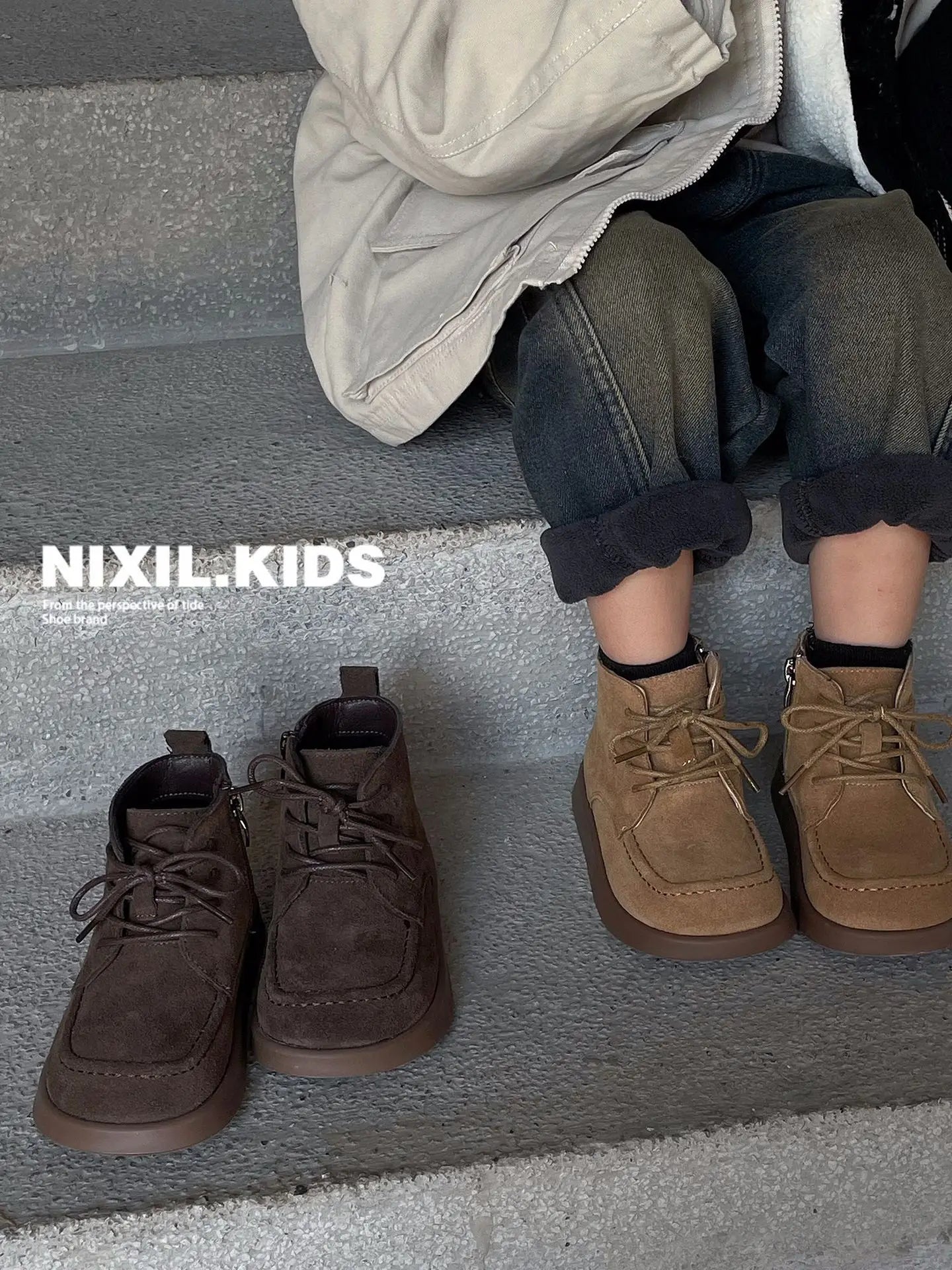 Bottes de neige en cuir véritable pour enfants, peluche, daim, semelle souple, rinçage, extérieur, chaud, garçons, filles, taille 22-33, hiver