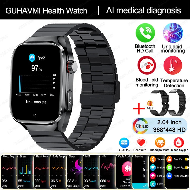 2025 nouvelle montre intelligente ECG femmes BT appel fréquence cardiaque lipides sanguins acide uricique moniteur de santé montres AI voix 650mAh sport Smartwatch