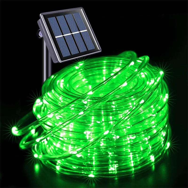 Solar string lights, outdoor tube rope lights, waterproof tube lights for outdoor home, garden, parties, and decorations. LED outdoor lights.