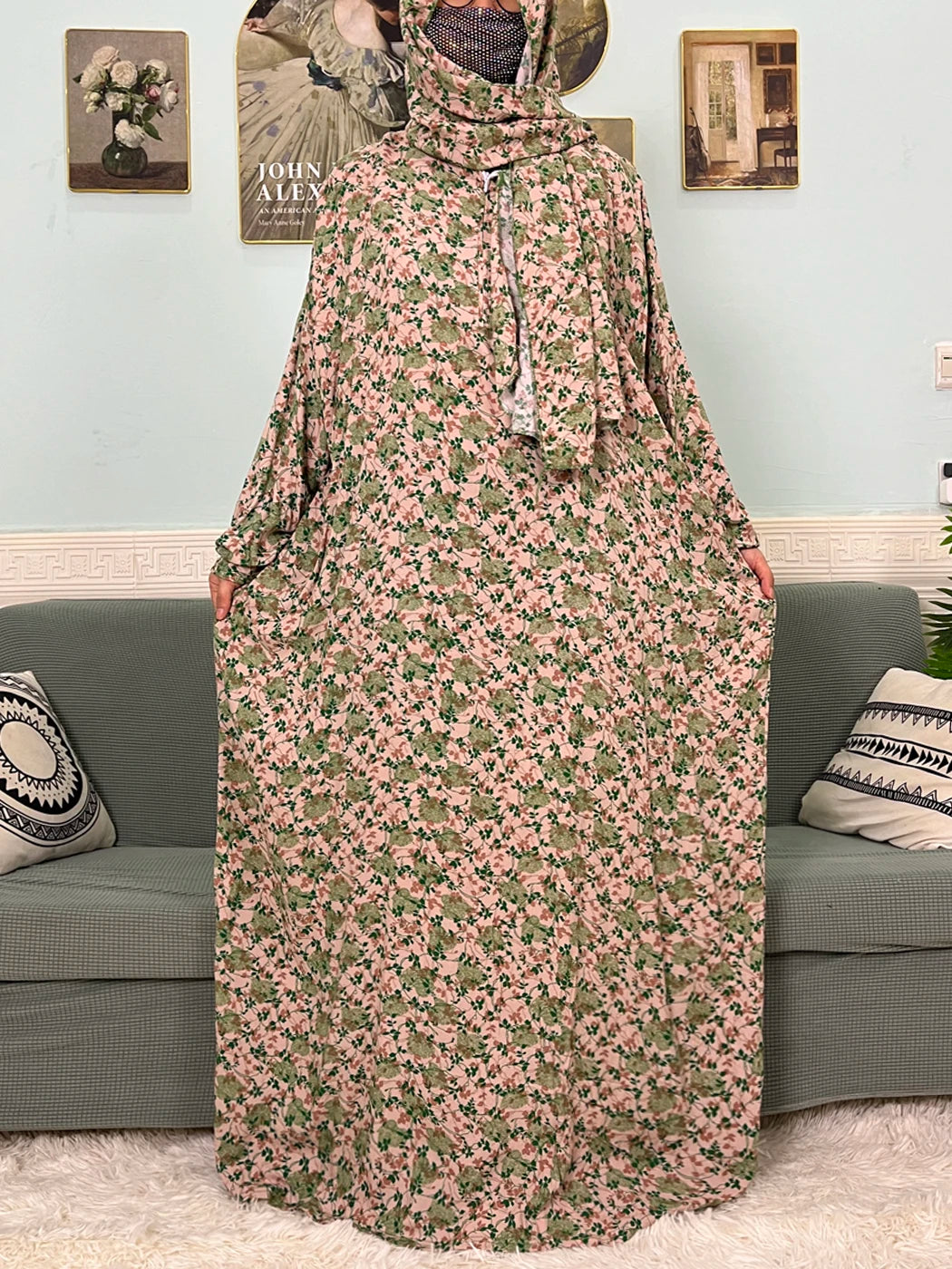 Abayas musulmanes en coton pour femmes, vêtement de prière traditionnel à fleurs pour Ramadan, Caftan africain, Marocain, Robe connectée, foulard