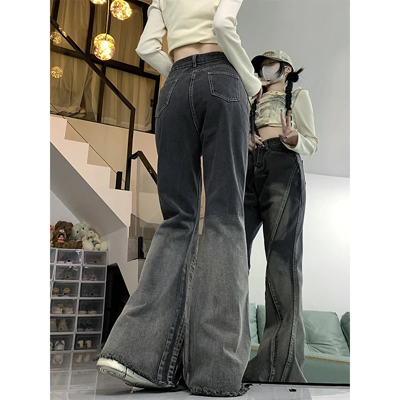 Black Gothic Jeans for Women, Harajuku Y2k, 90s Aesthetic, Vintage, Fashion, Denim Pants, Wide Leg, Trash Emo, 2023, 2000