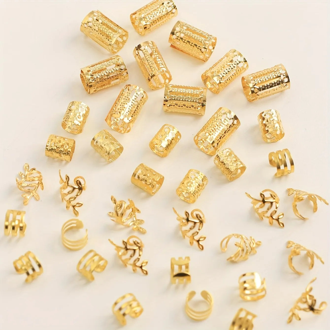 40 pièces/ensemble accessoires de cheveux Loc bijoux de cheveux pour tresses style de cheveux bricolage anneaux de cheveux creux en métal pour diverses décorations/accessoires