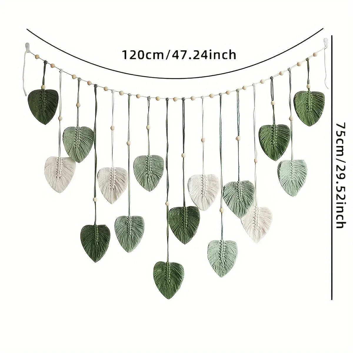 Modern woven wall art, beautiful room decoration, green leaves hanging on the walls, bohemian style, feather, Ramadan Easter gift
