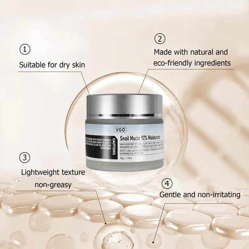 VGO-Crème hydratante à la mucine d'escargot 92%, pour peaux sèches et sensibles, 50g/1.760zCleanser, hydratant, soins de la peau
