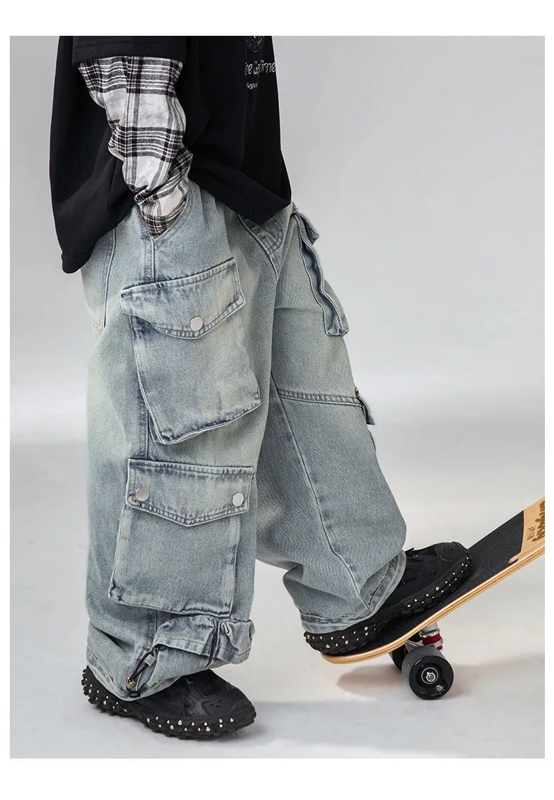 Jean ample à jambes larges pour garçons, pantalon de travail pour enfants moyens et grands, coupe confortable, printemps-automne
