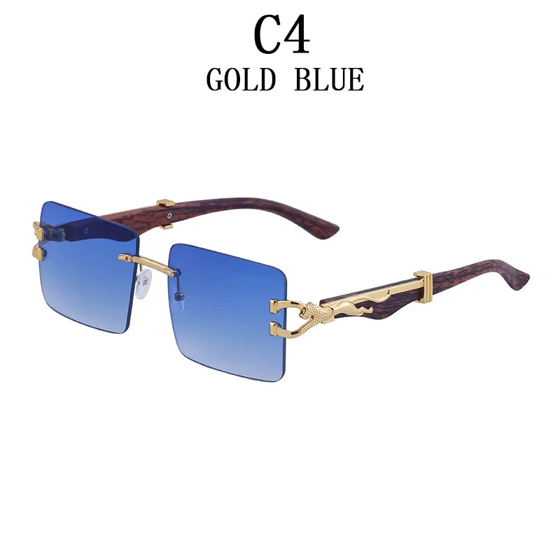 Frameless square wooden sunglasses for men and women, vintage, fashionable, luxury, retro, 2023