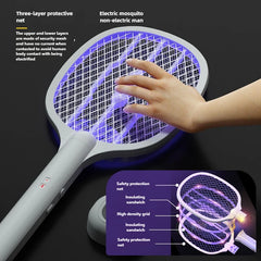 Tapette électrique anti-moustiques et lampe répulsive, Rechargeable par USB + Base, bâtons rechargeables, dispositif anti-insectes intérieur et extérieur 2 en 1