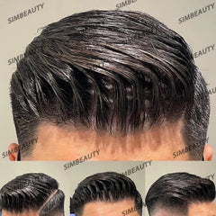 100% cheveux humains hommes toupet naissance des cheveux naturelle pleine peau Pu Base Durable mince 0.1mm hommes perruques unité de remplacement prothèse capillaire