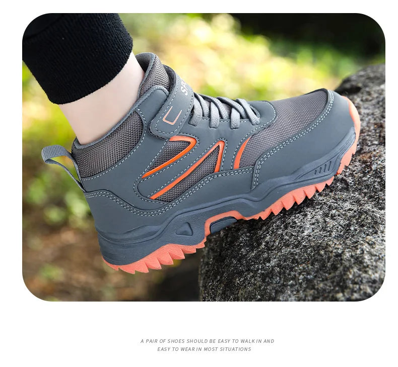 Chaussures de sport antidérapantes en cuir pour enfants, baskets de course respirantes, noires, à la mode, de randonnée, taille 29-40, nouvelle collection