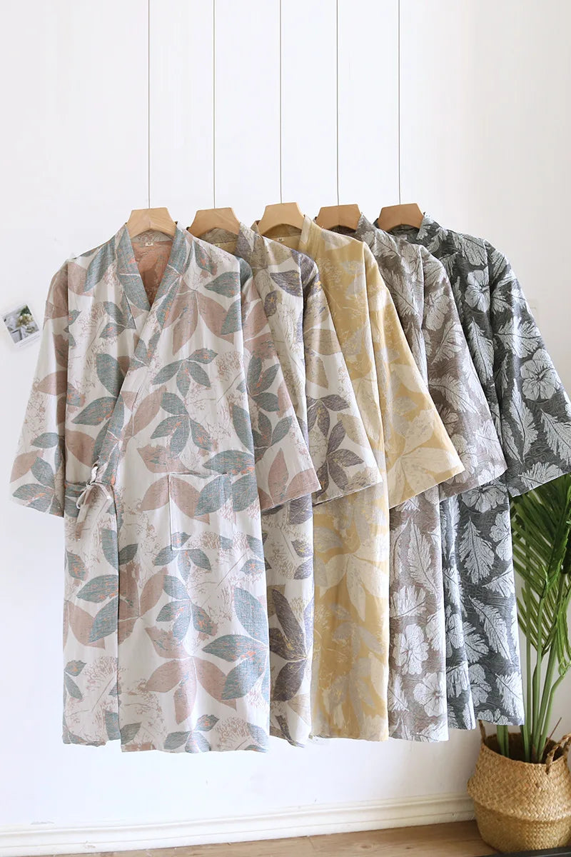 Peignoir en coton pour hommes, nouveau Style, couleur assortie, grande taille, vêtements de maison, pyjama Yukata, printemps et automne 2024