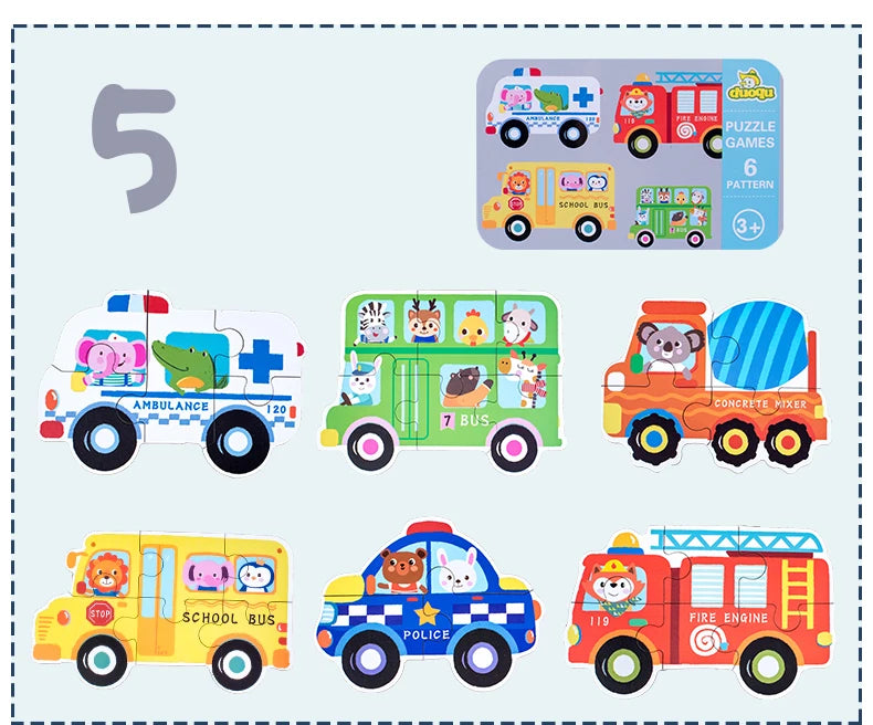 Montessori bébé Puzzle jouets éducatifs pour enfants 2 à 4 ans enfant en bas âge 3D Puzzle en bois enfants boîte de fer jeux de Puzzle jouets