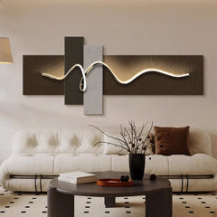 Chambre principale salon géométrique bureau décor peinture avec lumières luxe canapé TV fond mur suspendu photo chambre lits