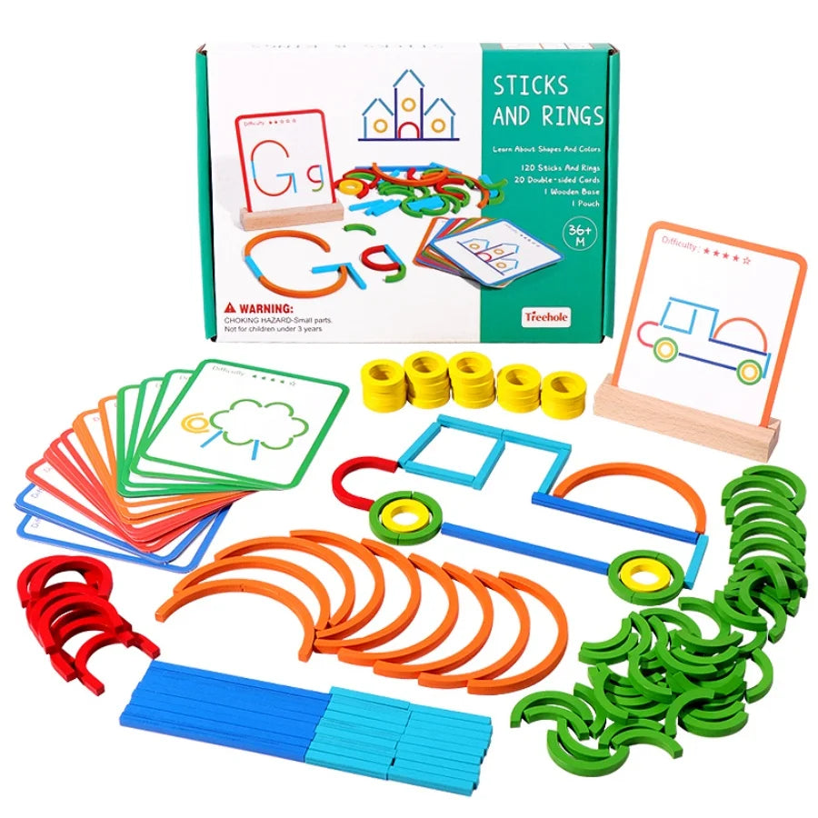 Jouets de puzzle pour l'éducation précoce des enfants, anneaux créatifs en bois, bâtons, puzzles, formation à la pensée logique abstraite, parent-enfant