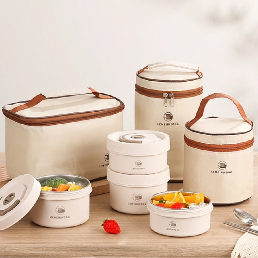 Boîte à déjeuner Portable, ensemble de conteneurs à déjeuner isolés, conteneur à déjeuner empilable Bento en acier inoxydable