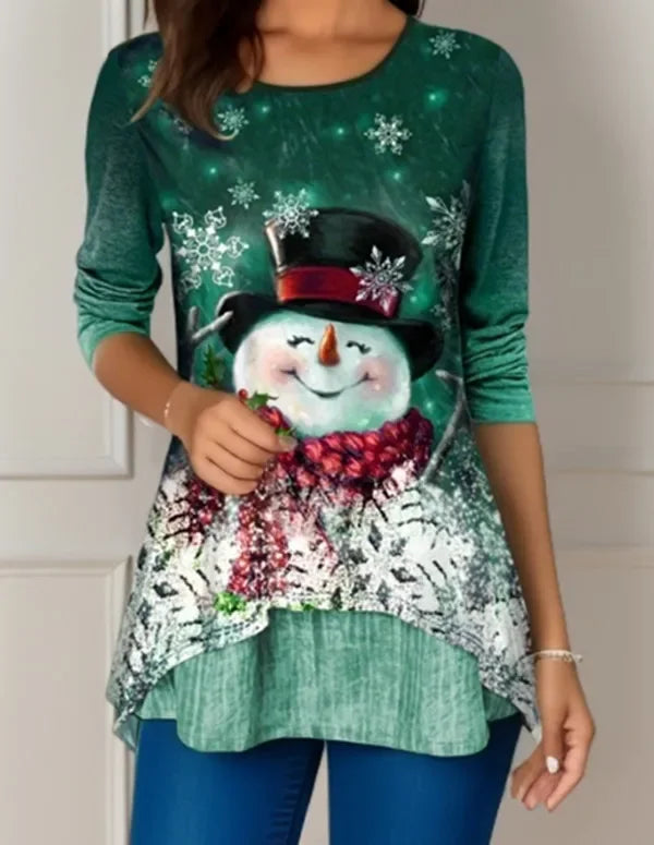 Arbre de noël femmes t-shirt mode col rond à manches longues hauts chemises impression 3D décontracté Harajuku femme grande taille vêtements