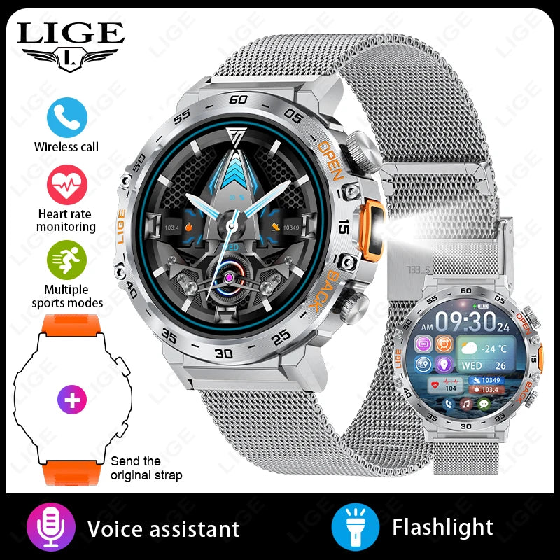 LIGE 2025 montre intelligente hommes Sport montres lampe de poche LED 360*360 Ultra HD écran étanche Fitness Bluetooth appel hommes Smartwatch